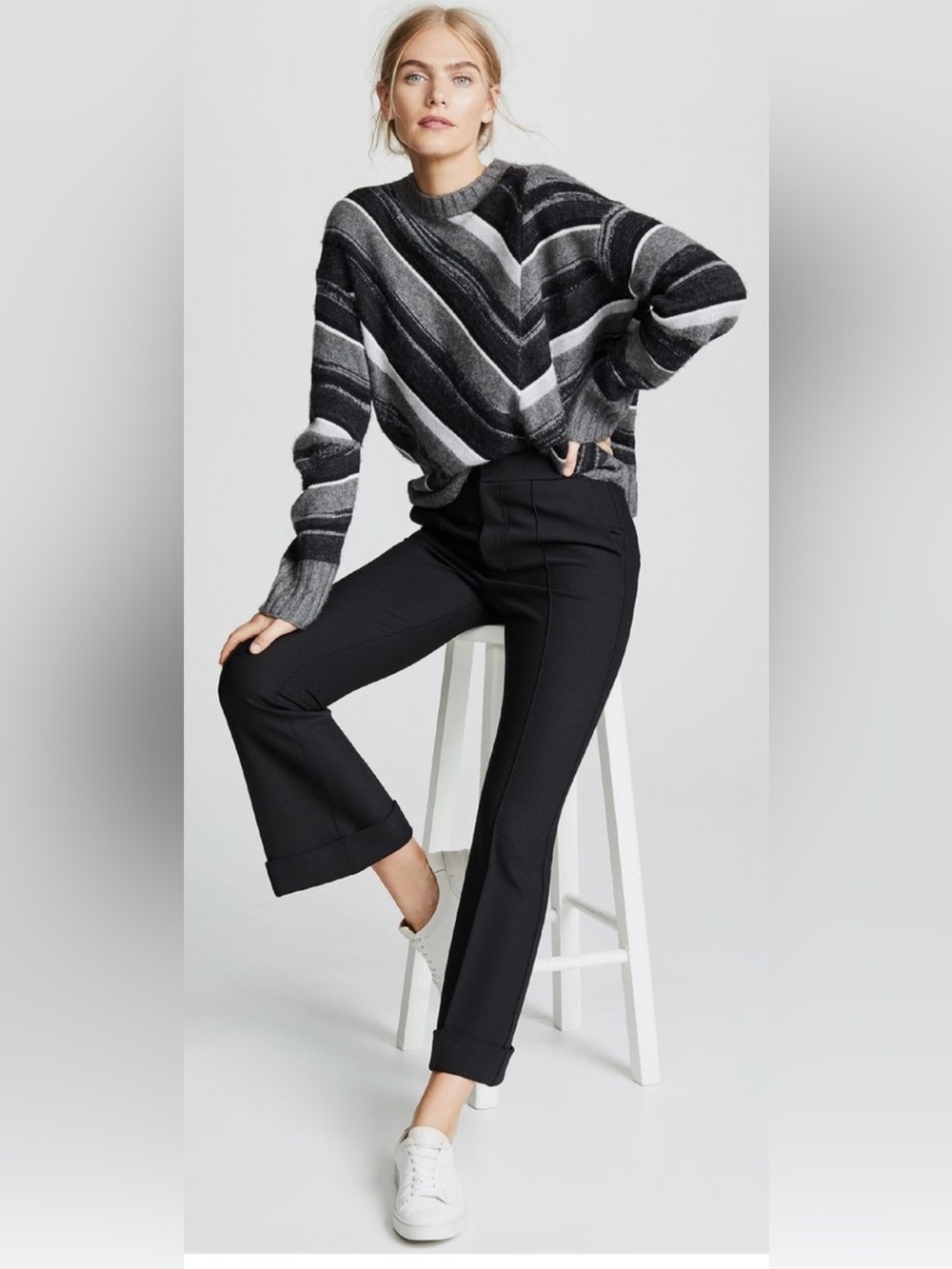 Helmut Lang Black and Gray Striped wool Crewneck Sweater